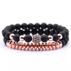 Lava Stone Rose Gold Bracelet Set