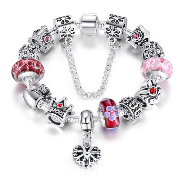 ELLA CLASSIC Red/Pink Silver Charm Bracelet