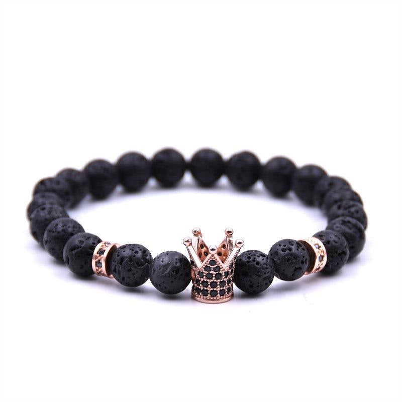 Lava stone crown charm bracelet