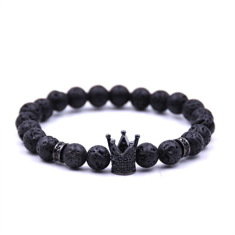 Lava Stone Crown charm Bracelet