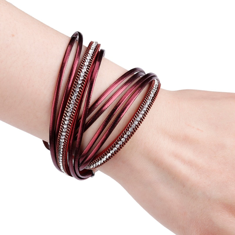 KADY CLASSIC Layered Leather Bracelet - Red