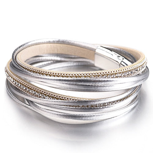 KADY CLASSIC Silver Layered Leather Bracelet