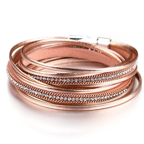 KADY CLASSIC Rose Gold Layered Leather Bracelet