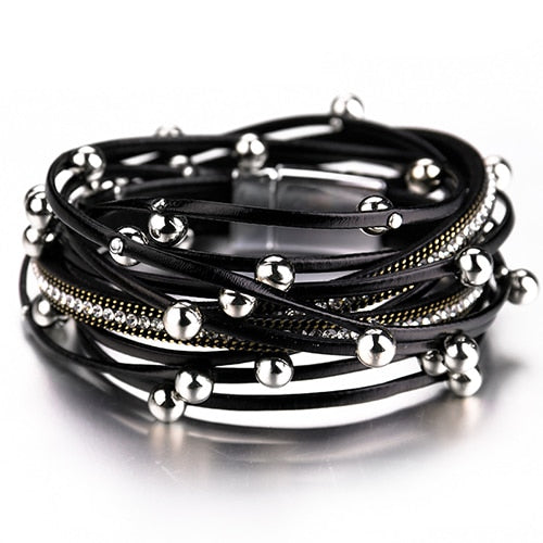 KADY UPTOWN Black Layered Leather Bracelet