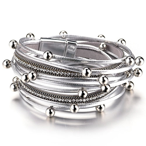 KADY UPTOWN Layered Leather Bracelet - Silver