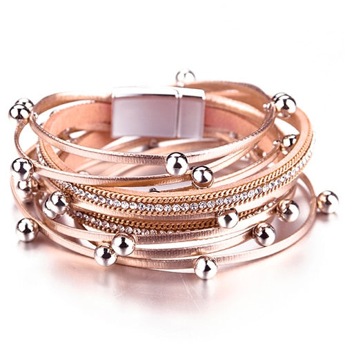 KADY UPTOWN Rose Gold Layered Leather Bracelet